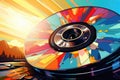 CD disc, bright creative music collage in drawing style Royalty Free Stock Photo