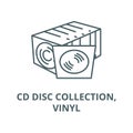 Cd disc collection,vinyl line icon, vector. Cd disc collection,vinyl outline sign, concept symbol, flat illustration