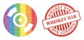 Grunge Whiskey Bar Stamp Seal and Rainbow CD Disc Mosaic Icon of Spheric Dots