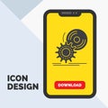 cd, disc, install, software, dvd Glyph Icon in Mobile for Download Page. Yellow Background