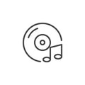 CD disc and music note line icon