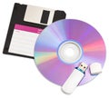 Cd disks floppy and flash drive on white background Royalty Free Stock Photo