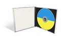 CD or DVD blank template Ukrainian flag for presentation layouts and design. 3D rendering. Digitally Generated Image. Isolated on Royalty Free Stock Photo