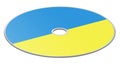 CD or DVD blank template Ukrainian flag for presentation layouts and design. 3D rendering. Digitally Generated Image. Isolated on