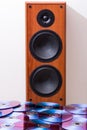 Cd, dvd disks with audio speaker Royalty Free Stock Photo