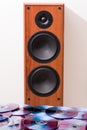 Cd, dvd disks with audio speaker Royalty Free Stock Photo