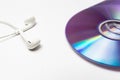 Cd ,dvd disks with headphones Royalty Free Stock Photo