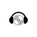 CD DVD with Headphones Flat Vector Icon Royalty Free Stock Photo