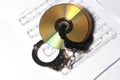 CD or DVD with musical note with handcuff Royalty Free Stock Photo