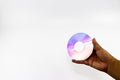 CD-ROM disc with rainbow reflective light on man hand isolated Royalty Free Stock Photo