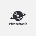 CD and saturn ring, planet music logo icon vector template