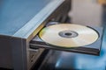 CD and VHS player. playing old CDs, old electrical and electronic devices, old-fashioned media player Royalty Free Stock Photo