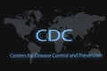 CDC inscription on a dark background and a world map