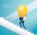 Businessman carring light bulb climbing stairs to success vector illustration eps10 Royalty Free Stock Photo