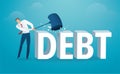 Man destroying the word debt with a hammer. vector illustration EPS10