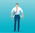 poor man showing his empty pockets on blue background vector illustration Royalty Free Stock Photo