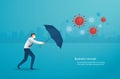 Businessman uses umbrella to protect himself from Coronavirus COVID-19 vector illustration, EPS10.