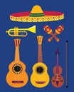 Poster with instruments and a sombrero Royalty Free Stock Photo