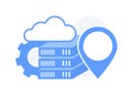 CDN technology vector icon. VPN with decentralized data centers for speedy, secure web content delivery, DDoS protection