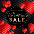 Valentines day sale background with red hearts on black background Royalty Free Stock Photo