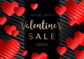 Valentines day sale background with red hearts on black background Royalty Free Stock Photo