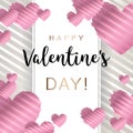 Happy Valentine`s day, inscription with pink heart pattern Royalty Free Stock Photo