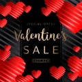 Valentines day sale background with red hearts on black background Royalty Free Stock Photo