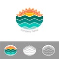 Sun and sea, color logo emblem in the ethnic decorative style Royalty Free Stock Photo