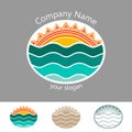 Sun and sea, color logo emblem in the ethnic decorative style Royalty Free Stock Photo