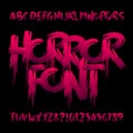 Horror alphabet font. Uppercase handwritten bloody letters and numbers. Royalty Free Stock Photo