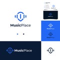 Wave music logo with pin location concept and business card template