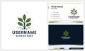 Simple tree logo design with leaf line art style and business card template Royalty Free Stock Photo