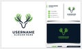 Wild deer logo design with line art style and nature tree concept and business card template Royalty Free Stock Photo