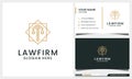 Elegant Law firm, attorney, pillar logo design with line art style and business card template