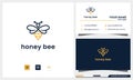 Bee honey creative icon symbol logo with line art style and business card template Royalty Free Stock Photo