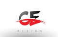 CE C E Brush Logo Letters with Red and Black Swoosh Brush Front