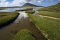 Ceapabhal hill and tidal inlets or saltings at An Taobh Tuath or Northton on the Isle of Harris, Scotland. Royalty Free Stock Photo