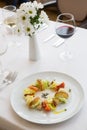 Ceasar salad with bacon served on a white plate Royalty Free Stock Photo
