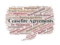 Ceasefire Agreements Word Cloud. Key Terms on Conflict Suspension and Peace Processes Royalty Free Stock Photo