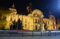 CEC palace at night, built in eclectic style on Calea Victoriei street, headquarters of CEC Bank. Bucharest, Romania. Royalty Free Stock Photo