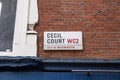 Cecil Court street name sign, London, UK