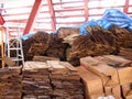 Cedar boards for build a roof, wood for building a roof.