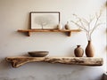 Cedar Wood Floating Shelf with Rustic Frames and a Clay Vase - AI Generated