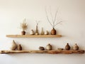 Cedar Wood Floating Shelf with Rustic Frames and a Clay Vase - AI Generated