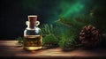 Cedarwood essential oil in a bottle. Generative AI,