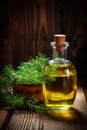 Cedarwood essential oil in a bottle. Generative AI,