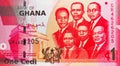 1 Cedi banknote, Bank of Ghana, closeup bill fragment shows The Big Six, - six leaders of the United Gold Coast Convention UGCC