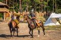 Historical reenactment of Battle of Cedynia, duel between two knights on horses Royalty Free Stock Photo