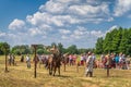 Horseback riding skills show on historical reenactment of Battle of Cedynia