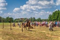 Horseback riding skills show on historical reenactment of Battle of Cedynia